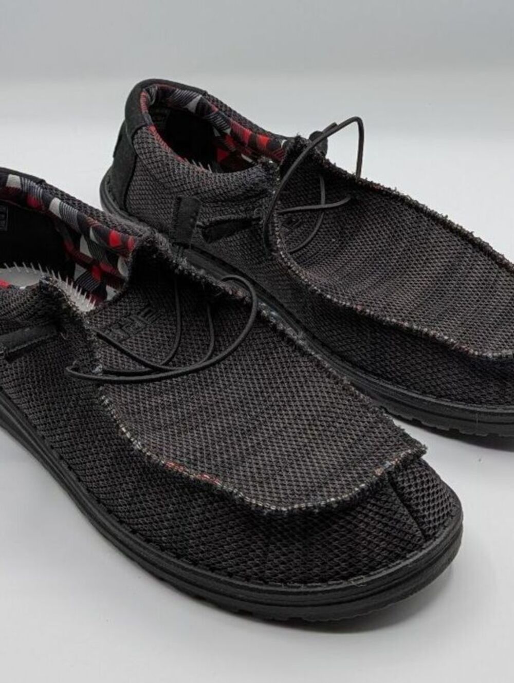 Hey Dude Wally Sox $65 Men's Sz 13 Jet Black Stretch Mesh Casual Comfort Loafers